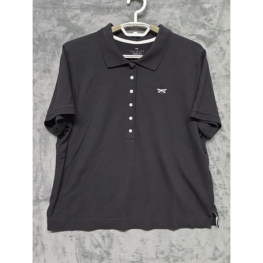 Talbots Black Women’s Polo with Embroidered Dragonfly sz 1X